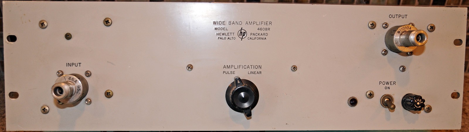 Hewlett Packard Model HP460BR Fast Pulse Amplifier with Input / Output Adapters