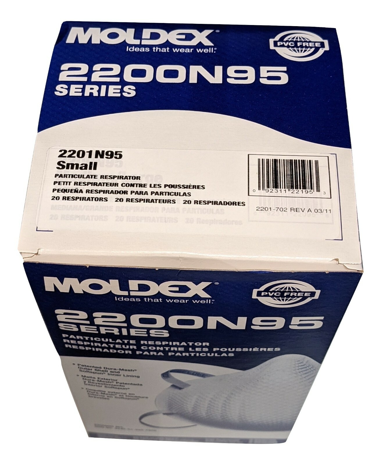 Moldex 2201N95 2200 Series N95 Respirator Mask Small Case of 12 Boxes