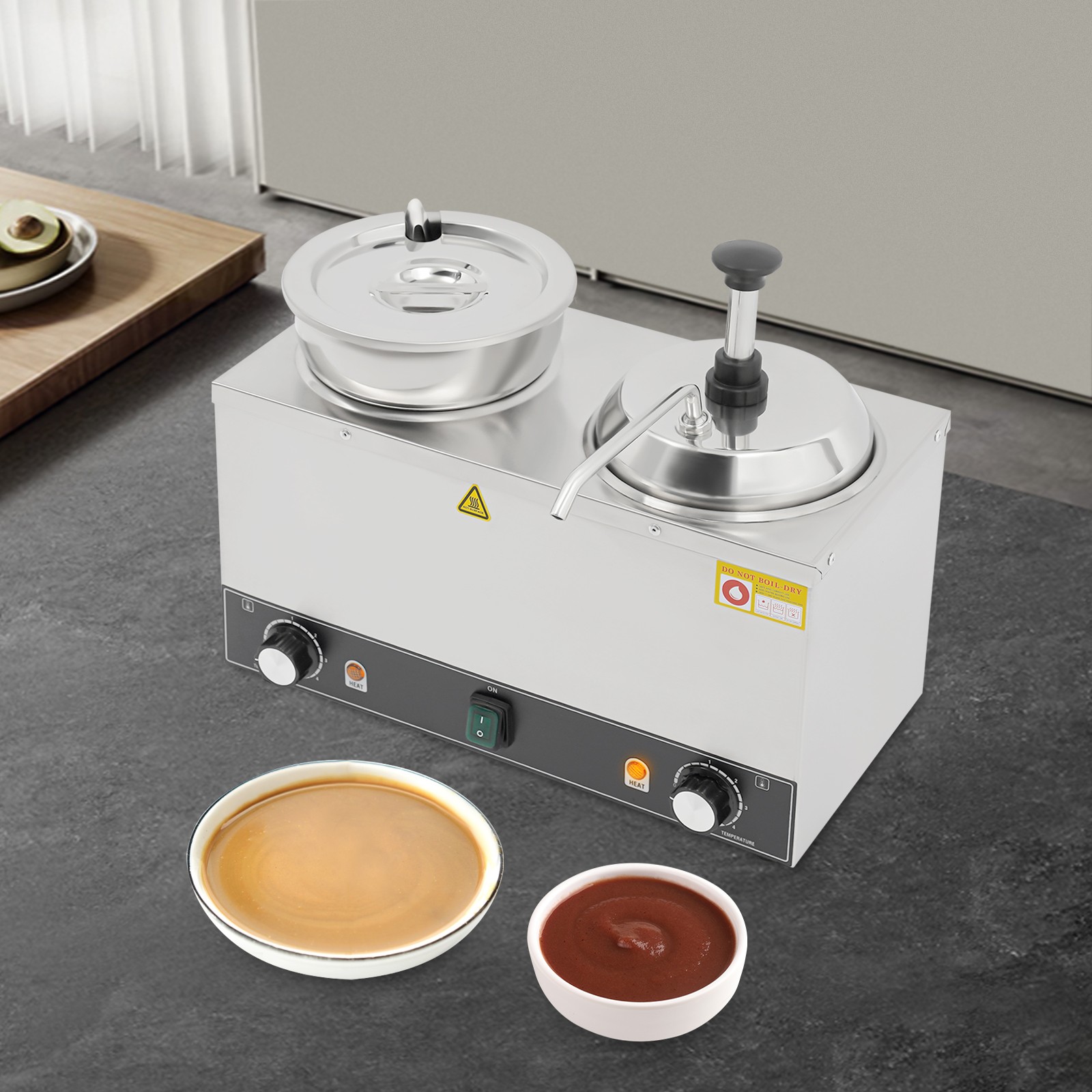 2-Head Cheese Dispenser Warmer 800W Electric Cheese Warmer W/Sauce Pump ...