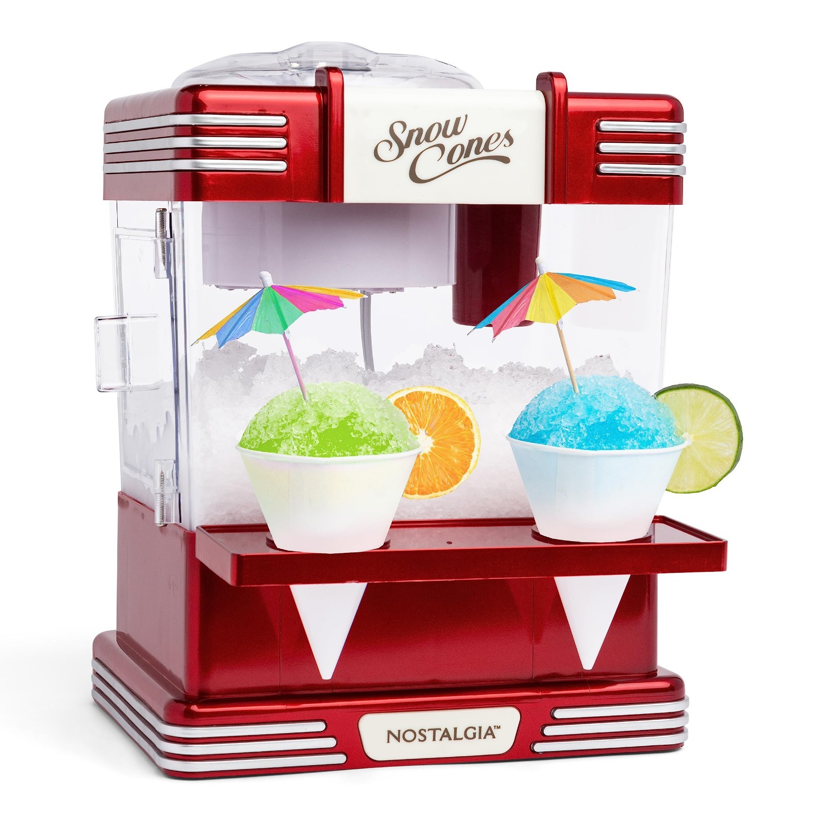Metallic Red Table Top Snow Cone Shaved Ice Machine - Makes 20 Icy Treats