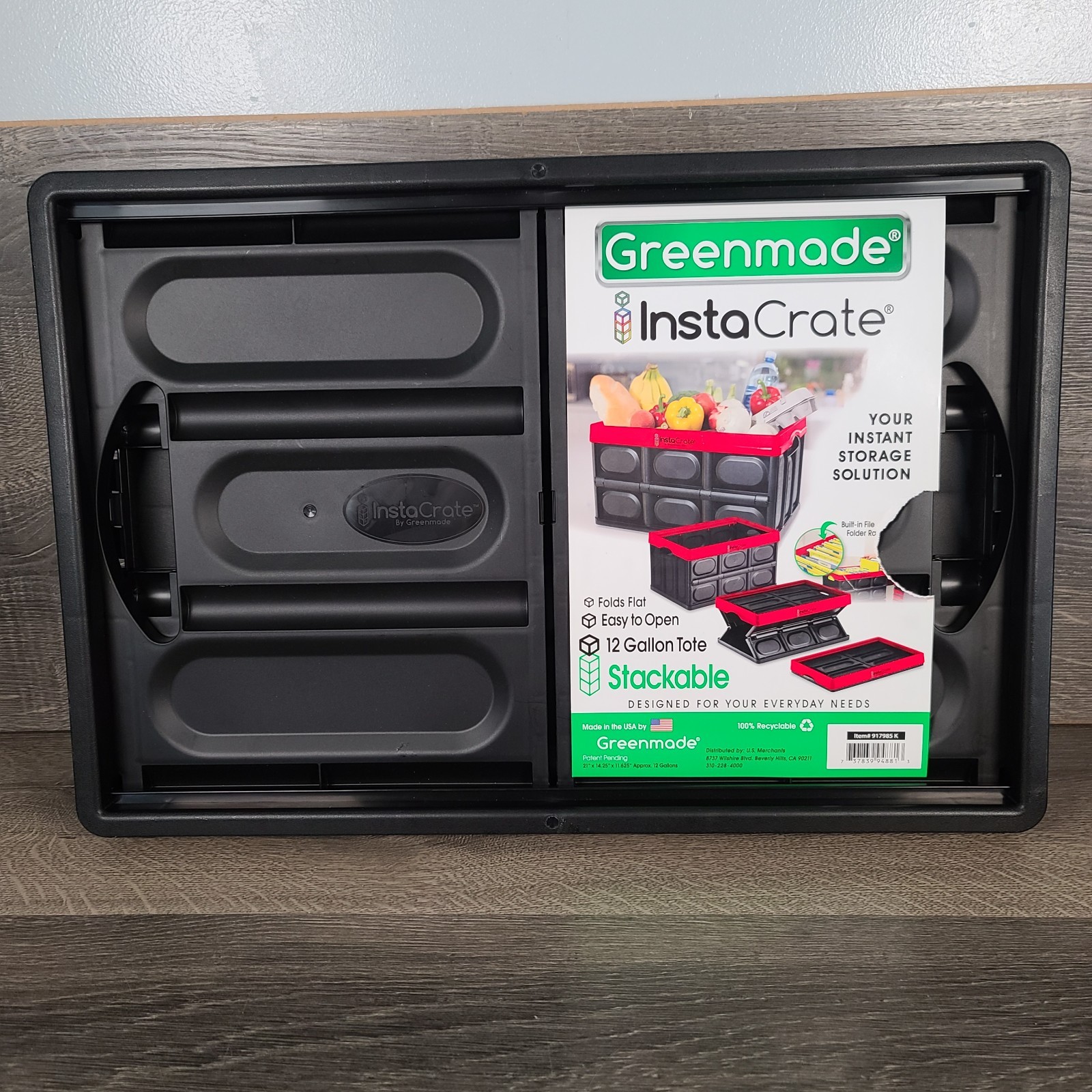 New Greenmade InstaCrate 12 gal Black Folding Crate Stackable