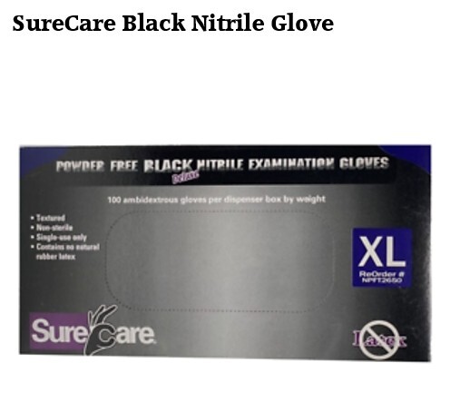5/100's SureCare X-LARGE Latex & Powder Free Black 5-ml Nitrile Glove