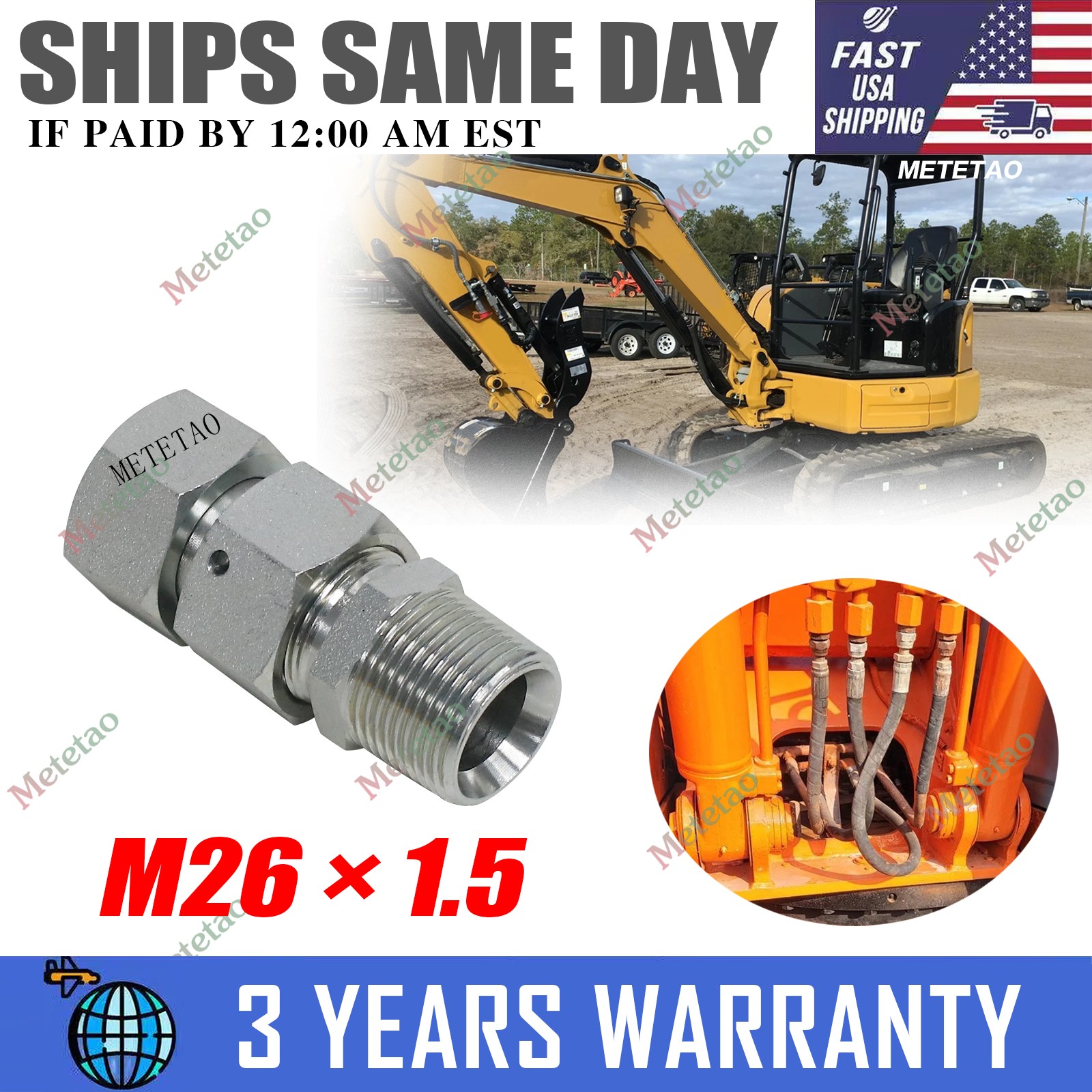 New Fits For Mini Excavator M26 X 1.5 Hydraulic Filter Adapter USA STOCK