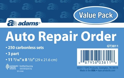 ABFGT3811 Garage Repair Order, 3-Part, Carbonless, 250/PK