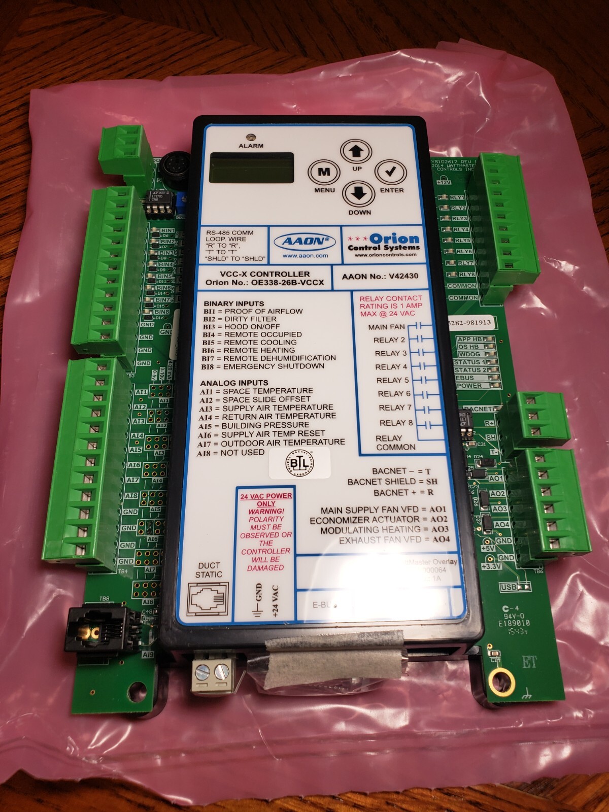 AAON ORION CONTROL SYSTEMS VCC-X CONTROLLER P/N OE338-26B-VCCX