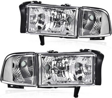 Headlights Fit 94-02 Dodge Ram 1500 2500 3500 Clear Lens Black Housing Corner picture