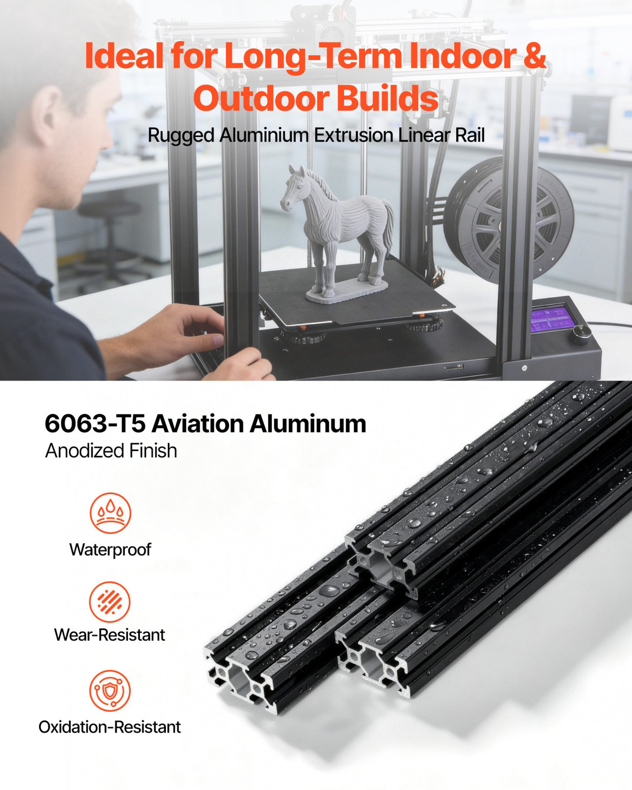 5PCS 2040 Aluminum Extrusion 2000mm V Slot Rail CNC 3D Printer Black