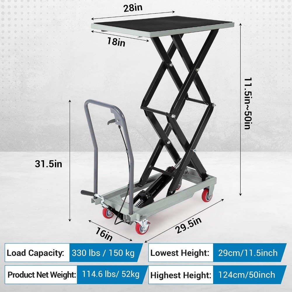 330-770 LBS Hydraulic Lift Table Cart Double Scissor 14