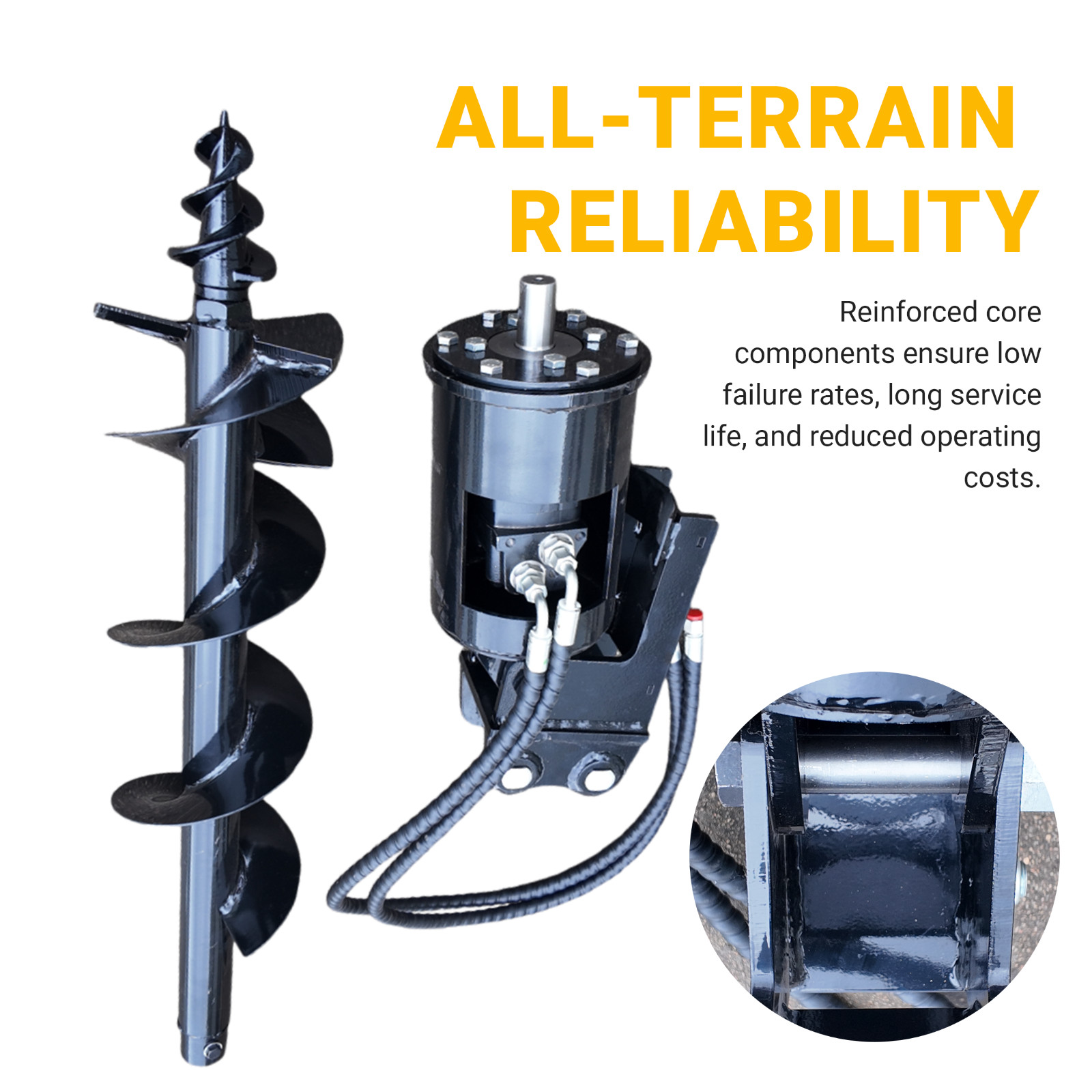 200mm Diameter Auger Drill with Hoses for 1Ton-1.8Ton Mini Excavator USA Stock