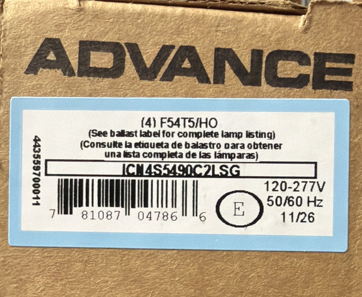 Philips Advance F54T5/HO 4 Lamp T5 Ballast (ICN4S5490C2LSG) Philips Advance F54T5/HO 4 Lamp T5 Ballast (ICN4S5490C2LSG)