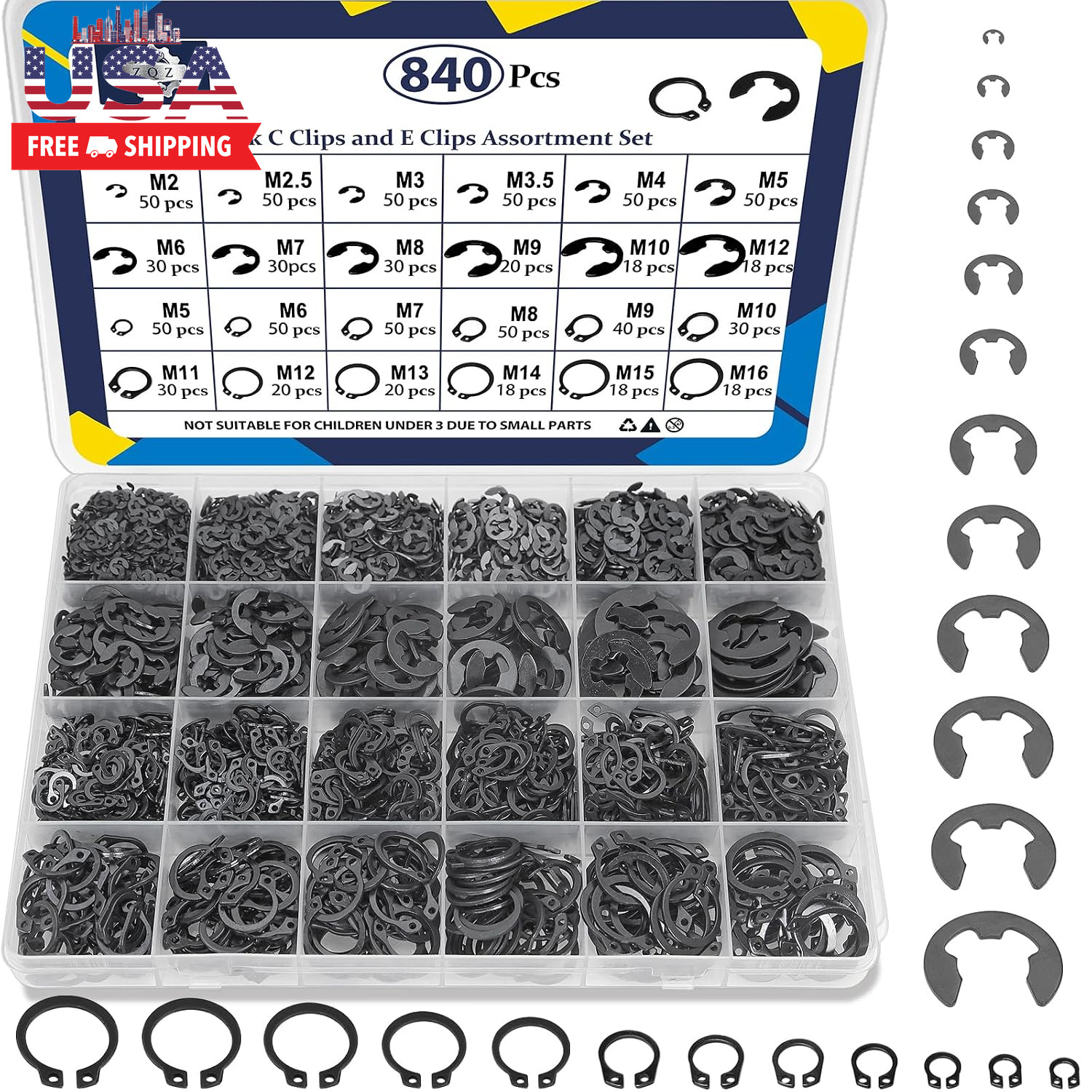 840Pcs C Clips and E Clips Assortment Kit, External Retaining Rings Set 840Pcs C Clips and E Clips Assortment Kit, External Retaining Rings Set