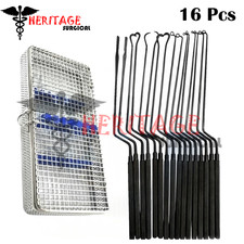 Hardy Pituitary Neuro Curettes Black Sets Of 16 with Sterilization Mesh Box picture