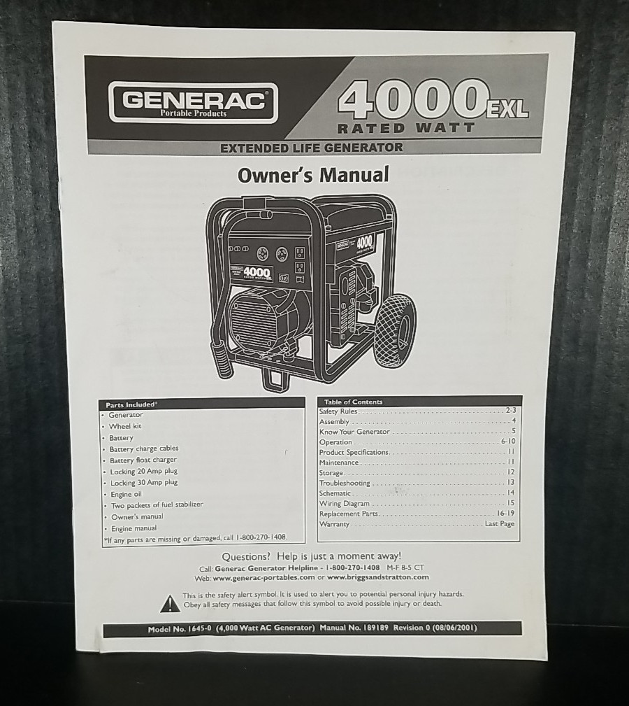GENERAC 4000 EXL Owner's Manual GENERAC 4000 EXL Owner's Manual