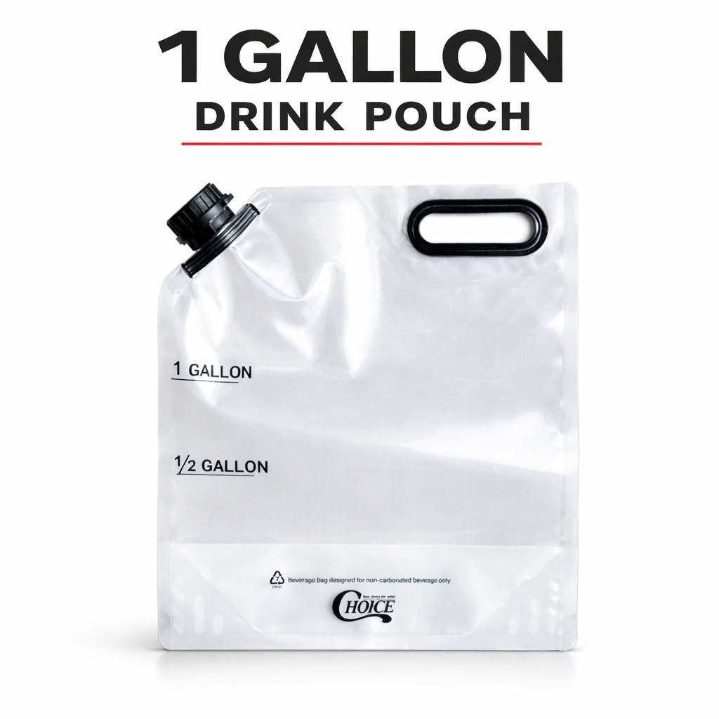 1 Gallon Drink Pouch Bag w/ Cap & Handle Beverage Take Out Bags 5-50 Pack