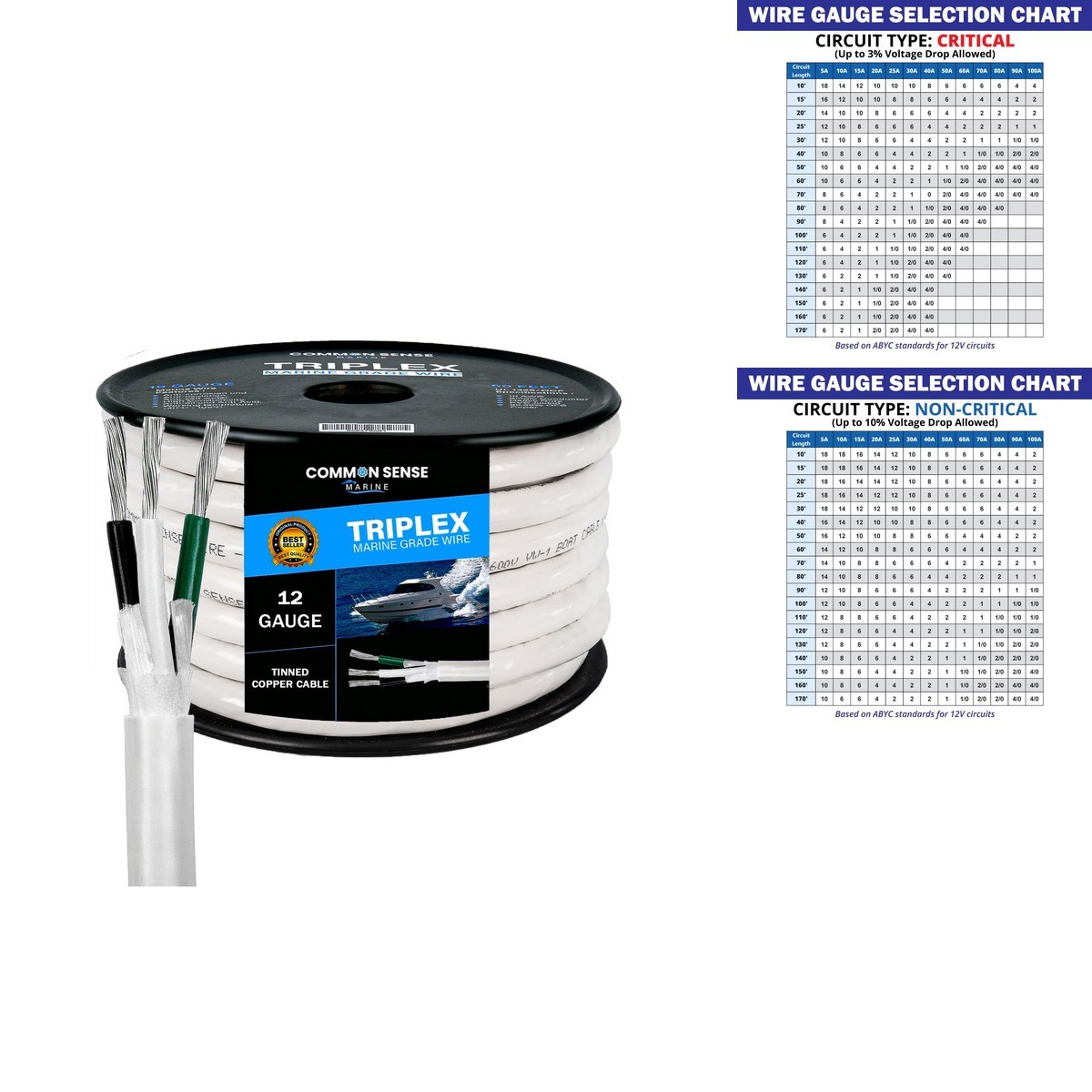 Common Sense Marine 12/3 AWG Triplex Round Marine Wire Tinned Copper 60 Feet