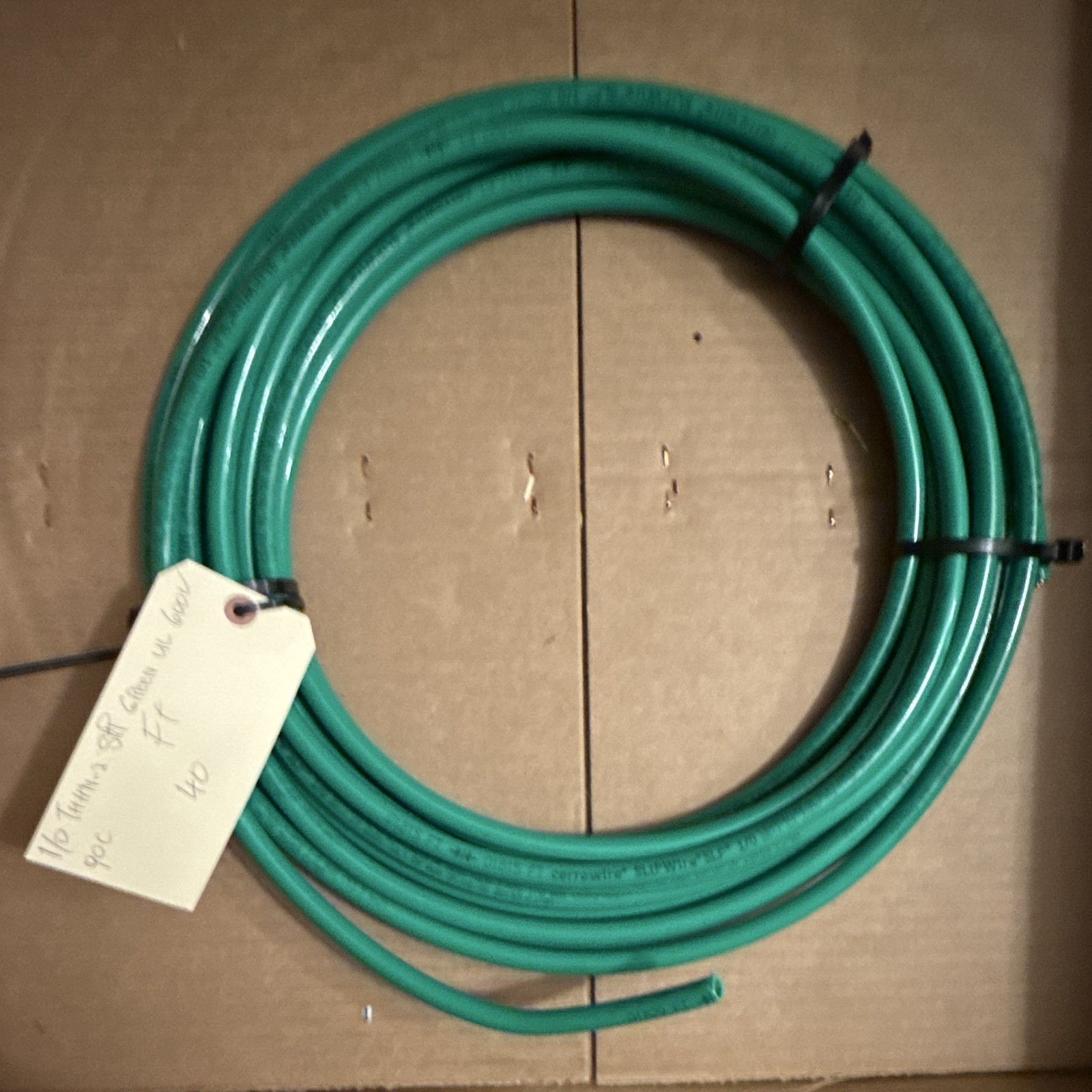 1/0 awg Green THHN/THWN-2 Stranded Copper Wire, 40ft, 1 Conductor 600V