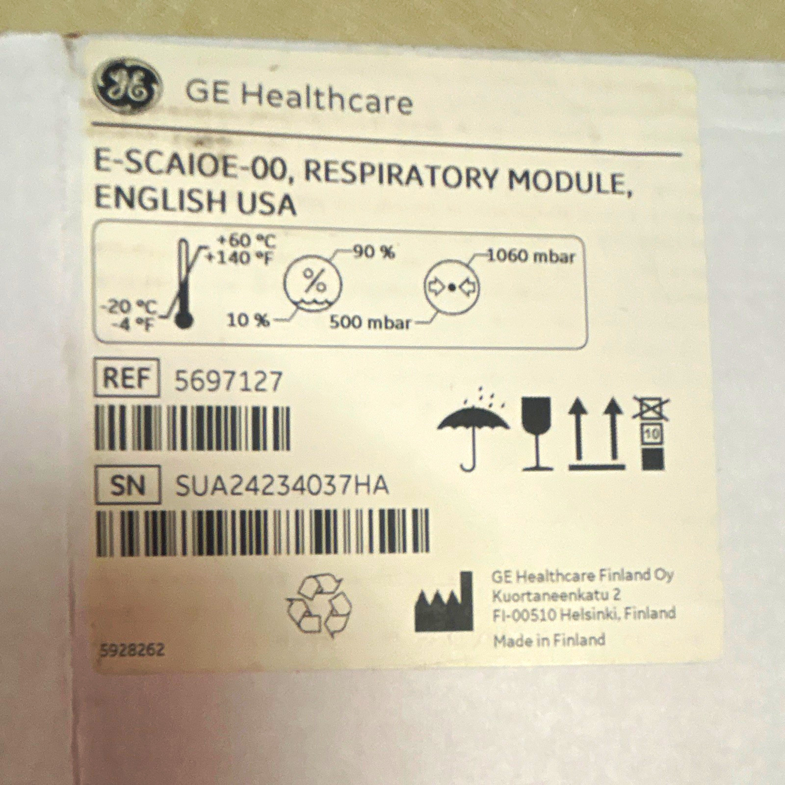 GE Healthcare CARESCAPE Respiratory Module E-SCAIOE-00 MPN 5697127