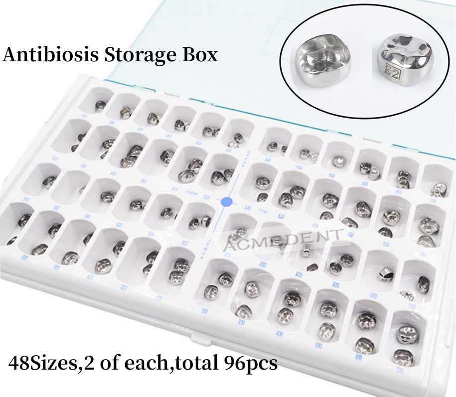 96Pcs Dental Kids Primary Molar Crown Pediatric Preformed Stainless Steel 96Pcs