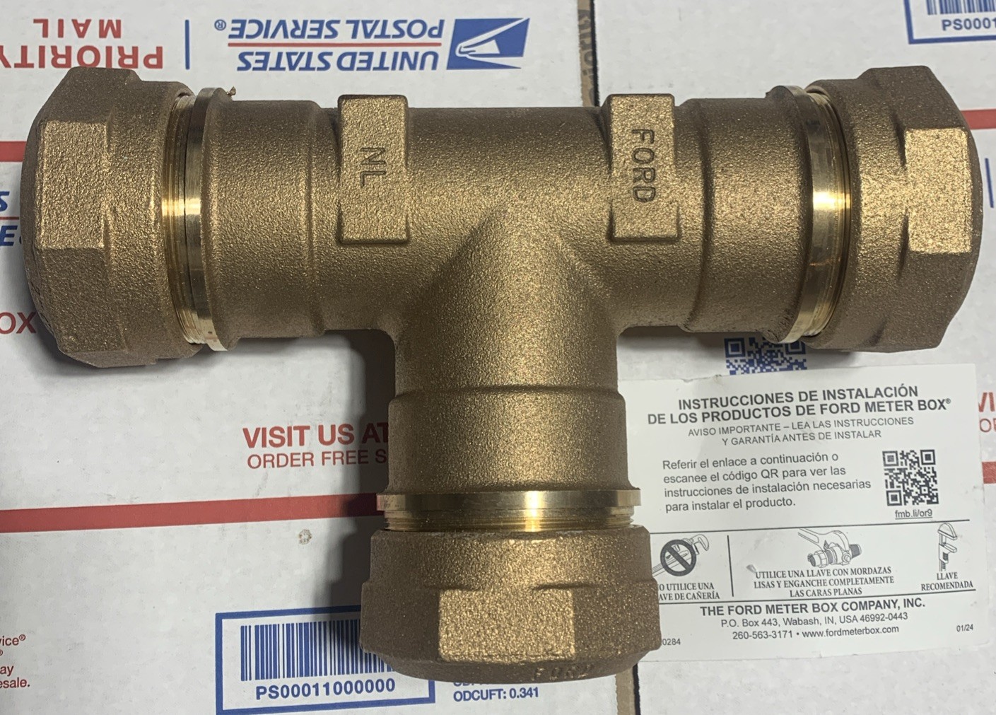 2” CTS Pipe Ford Meter Brass Quick Pack Joint Compression Tee T444-777-Q-NL
