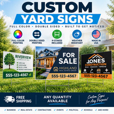 50 Custom Yard Signs 18x24 Double Sided Full Color w/ Stakes  picture