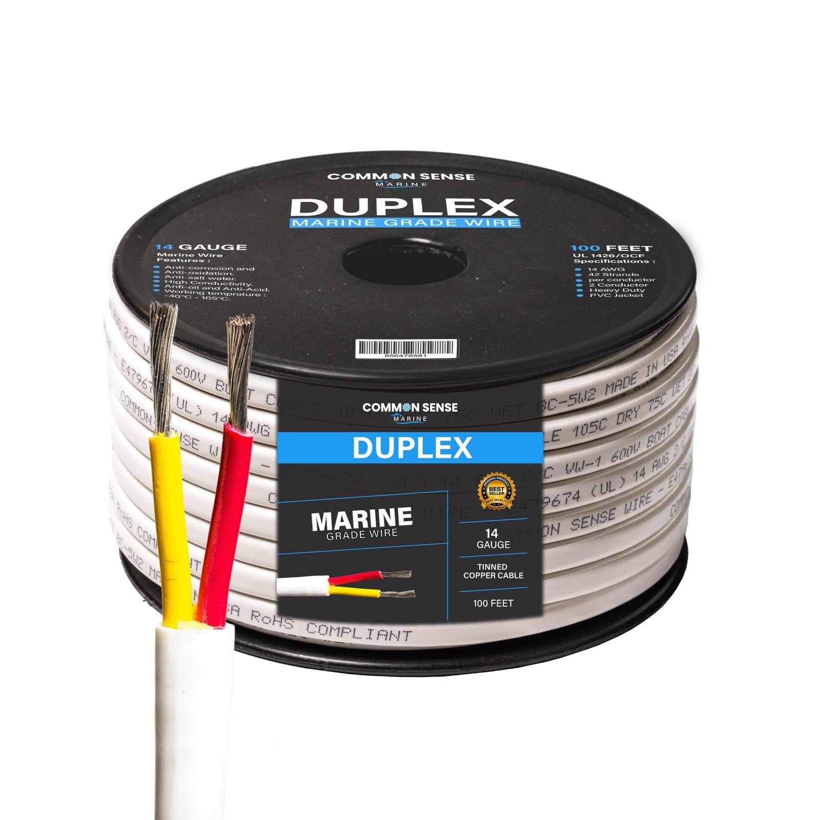 Common Sense Marine MW14-2-100 14/2 AWG 100 ft Marine Grade Tinned Copper Wire