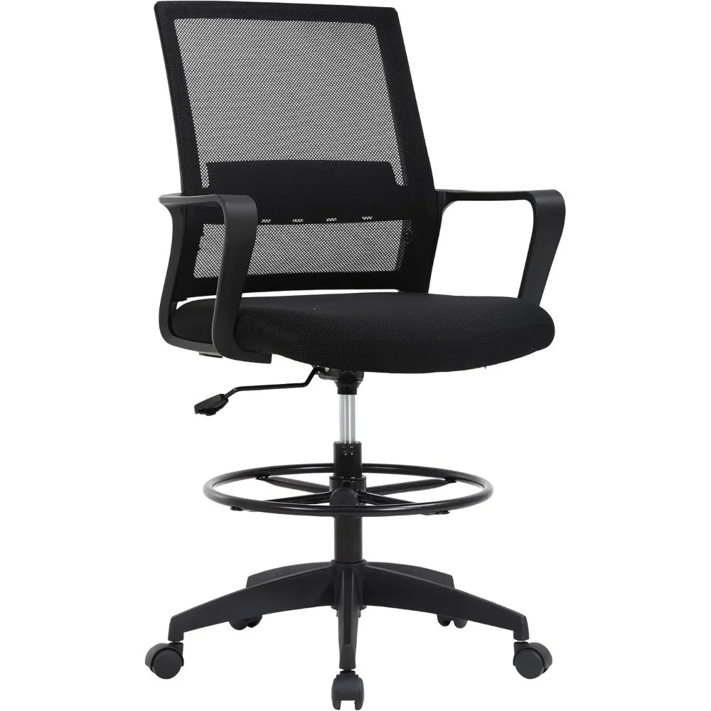 Drafting Chair Tall Office Chair Adjustable Height Swivel Rolling Stool Footrest