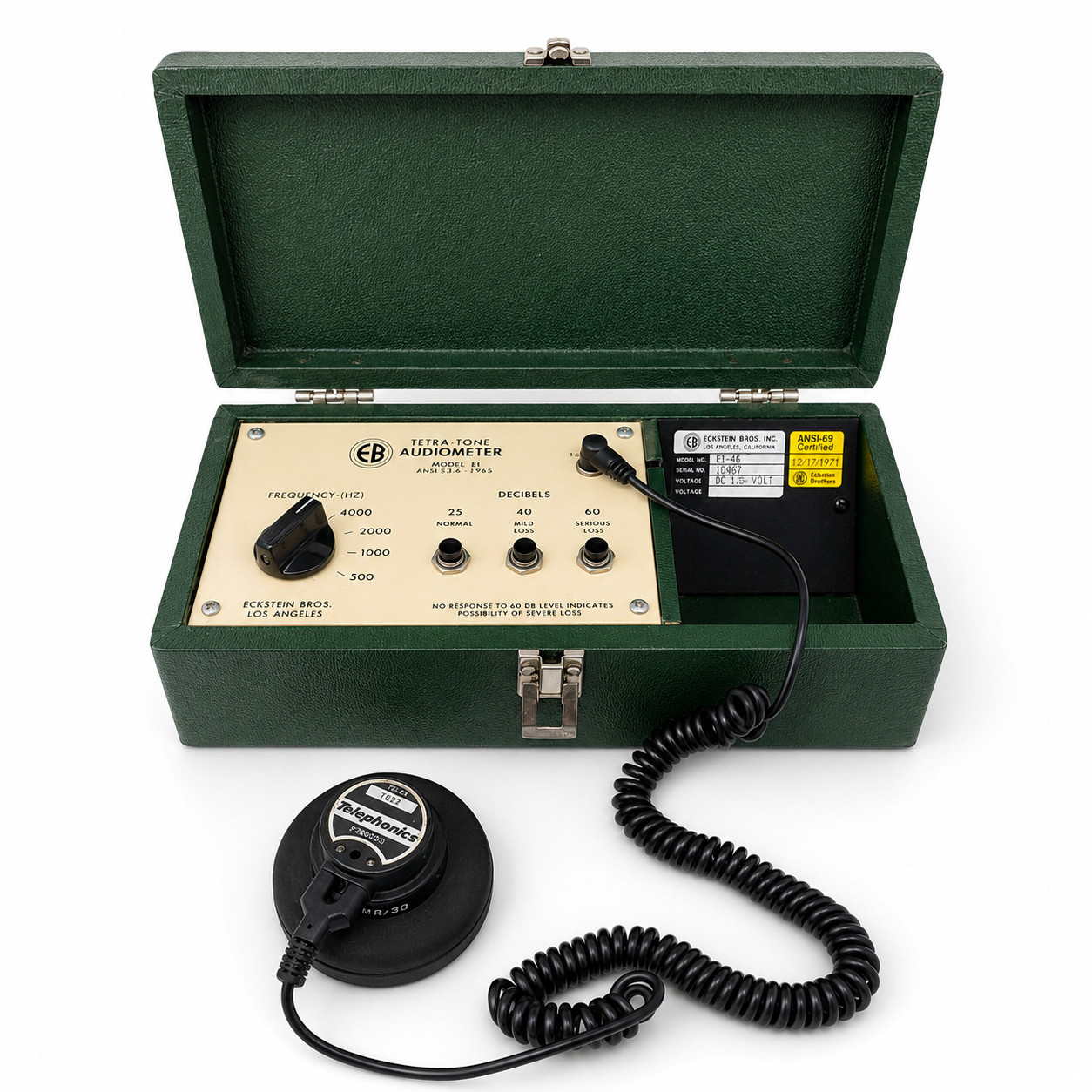 Vintage Eckstein Bros Tetra-Tone EB-46 Audiometer Tested Working ANSI-69