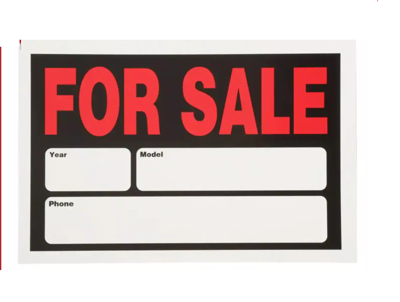 Plastic Auto for Sale Sign - 8 in. x 12 in.  Durable, Weatherproof, Easy to Read