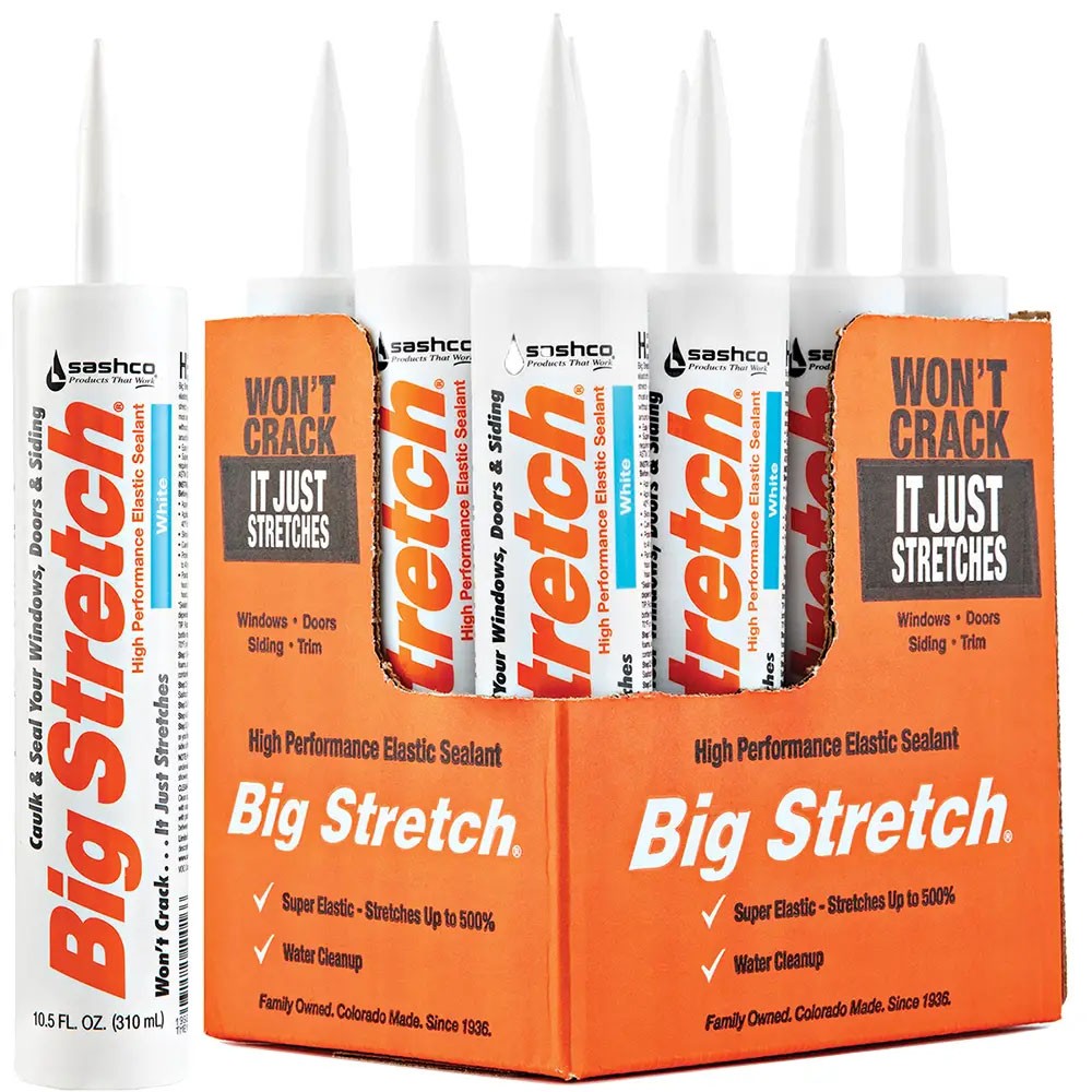Sashco 10016 10.5oz Big Stretch Weatherproof Seal Caulk - White - 12 Pack