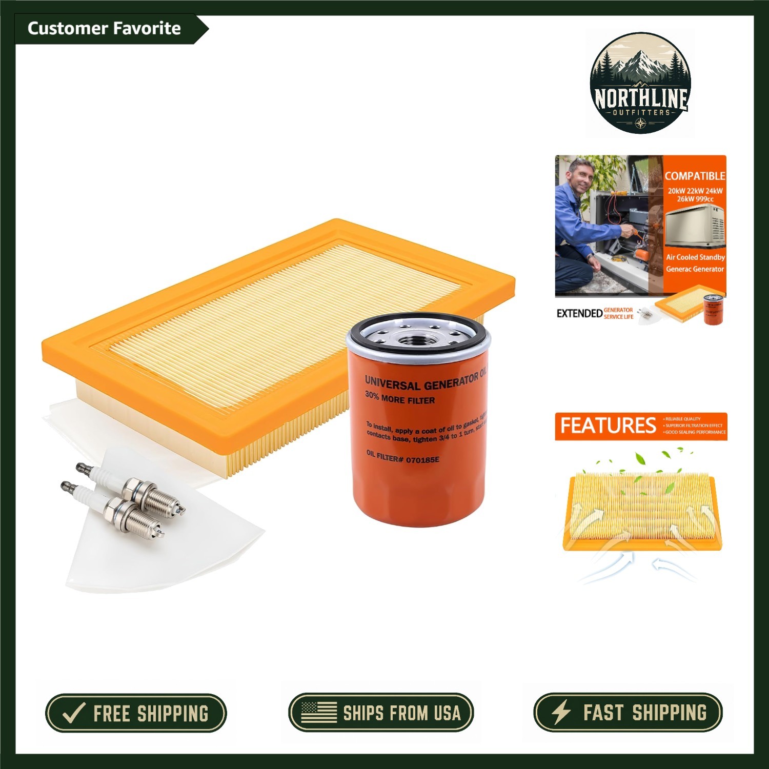 Reliable 16-26kW Generac Maintenance Kit - High-Efficiency Oil Filter & More Reliable 16-26kW Generac Maintenance Kit - High-Efficiency Oil Filter & More