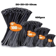 Zip Cable Ties Assorted Sizes(4”+6”+8”+12”) Heavy Duty Nylon Black UV Resistant picture