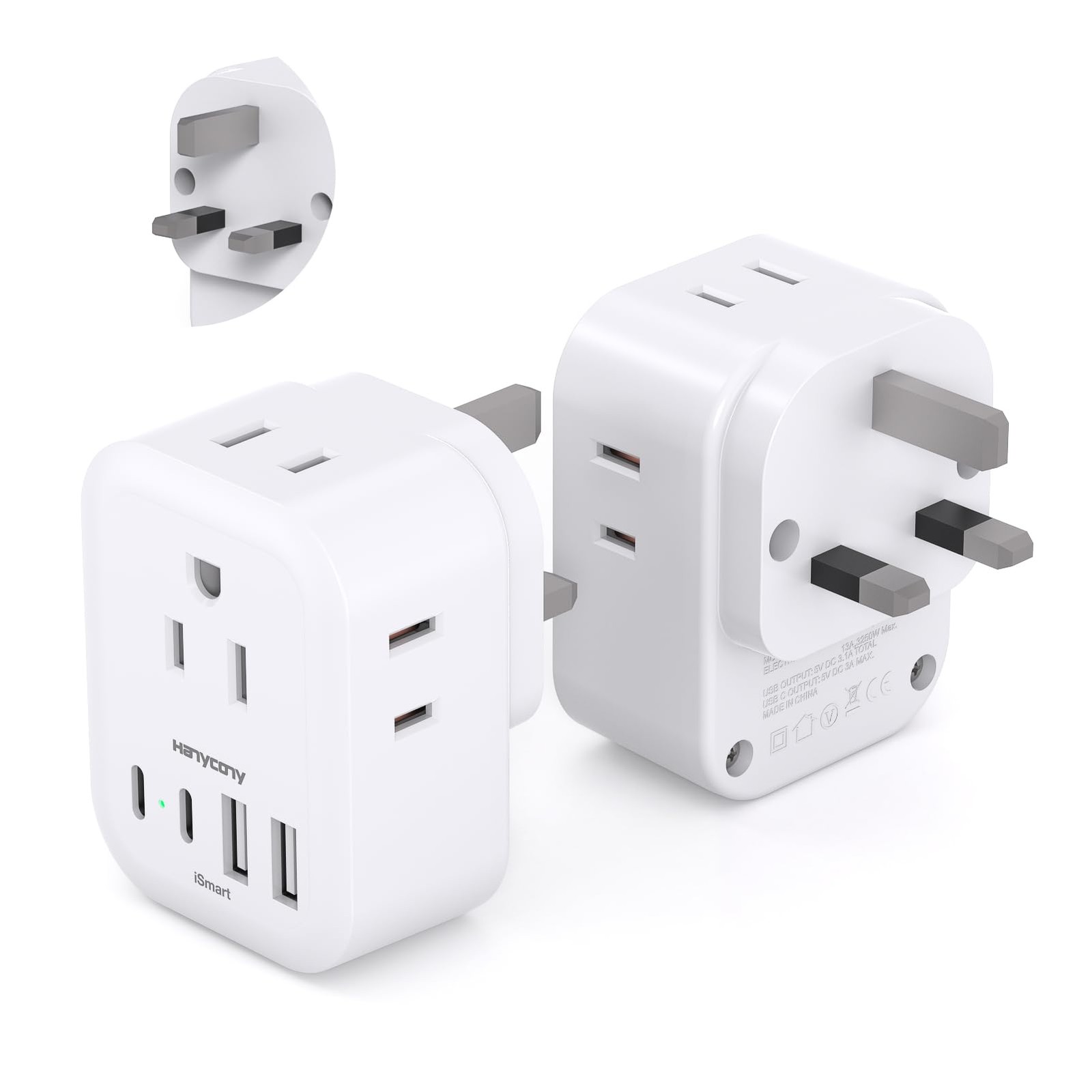 US to UK Plug Adapter 2 Pack, Type G Adapter for Travel with 4 Outlets