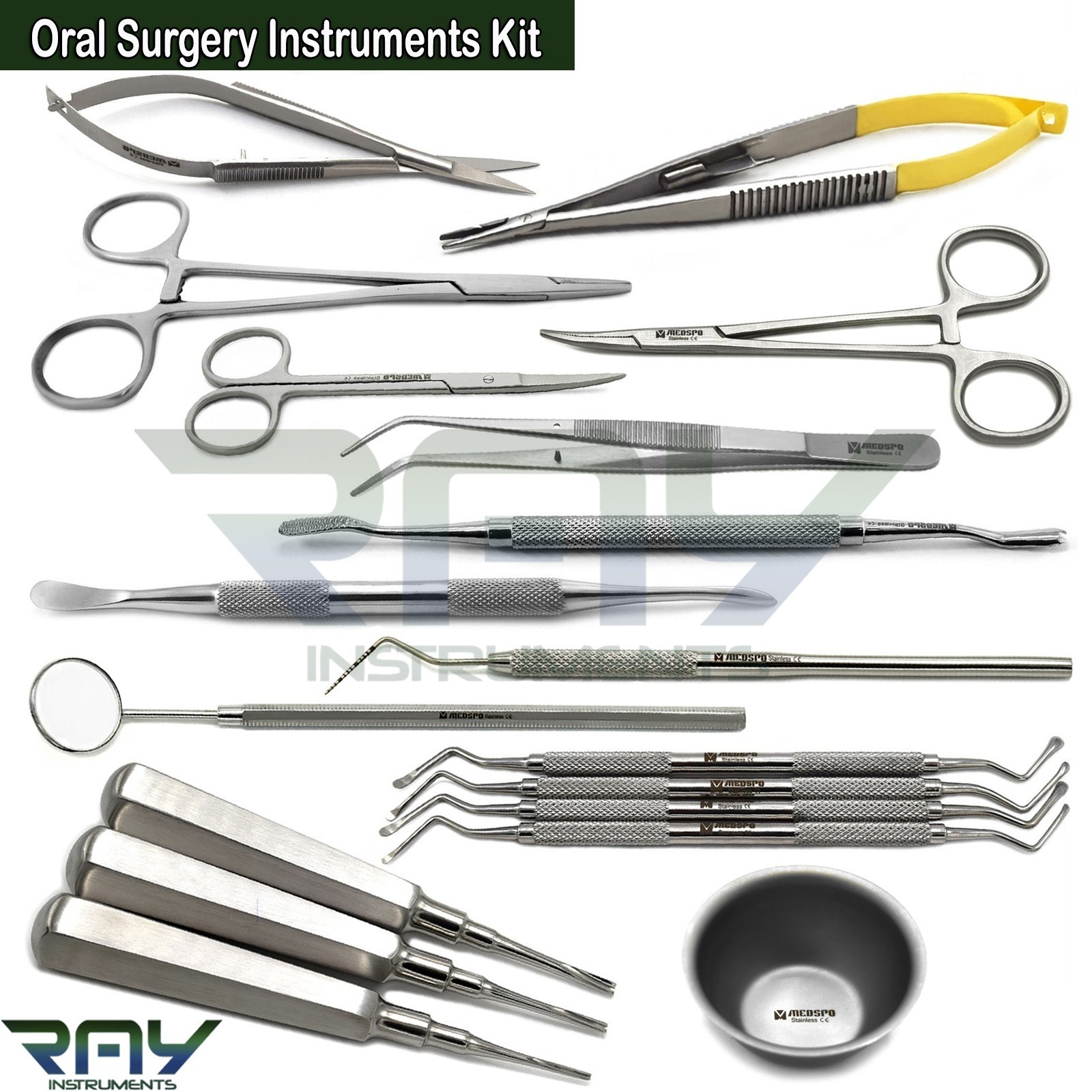 18 Pcs Dental Micro Oral Surgery Kit Surgical Instruments Needle Holder Forceps