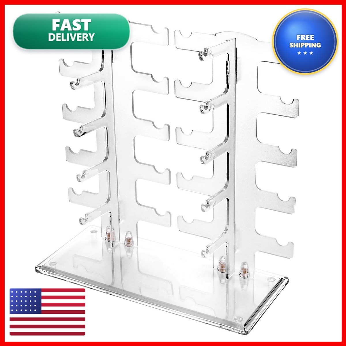 Lamoutor 2 Row Sunglasses Rack Glasses Display Stand Transparent