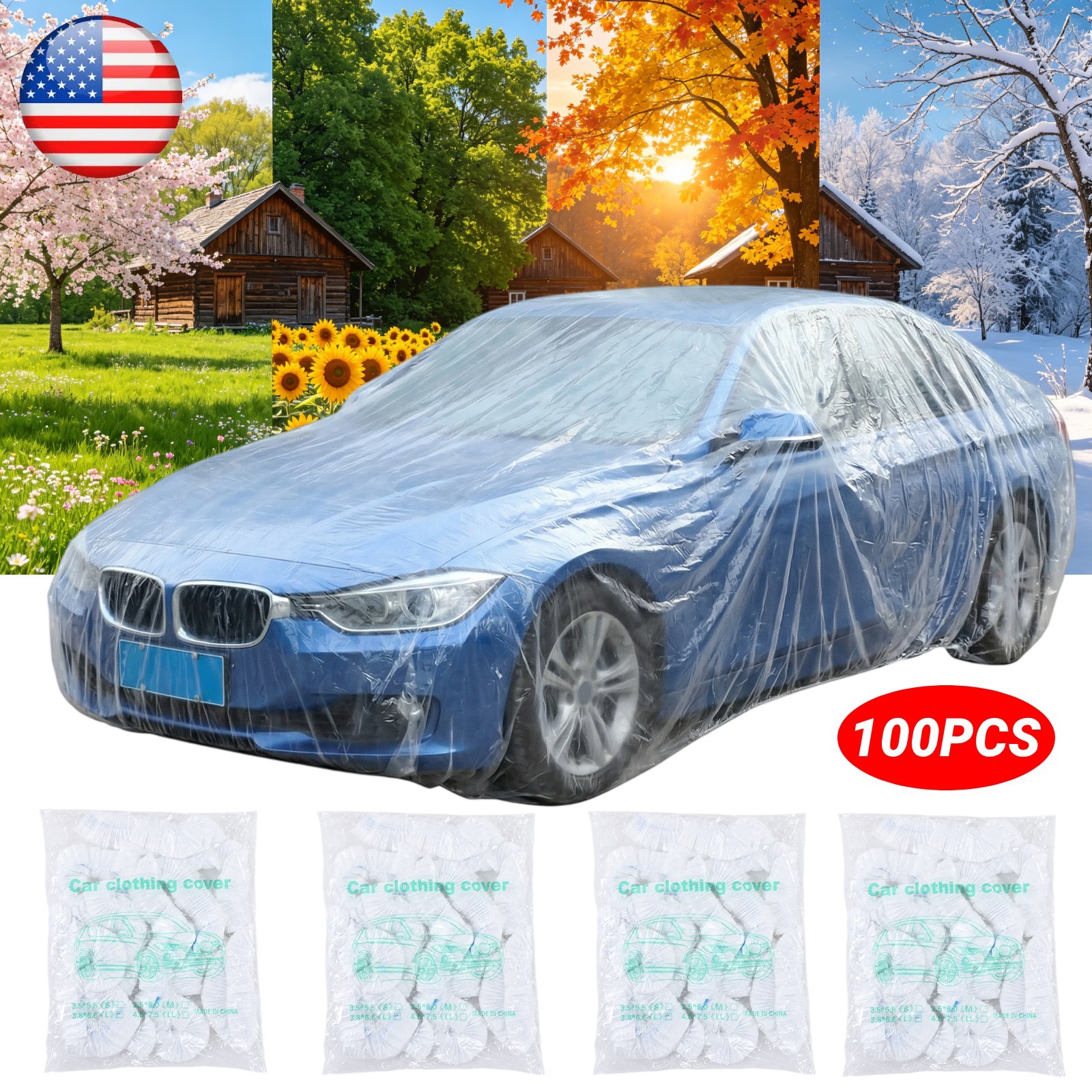 100Pcs Clear Plastic Disposable Car Cover Temporary Universal Rain Dust Garage