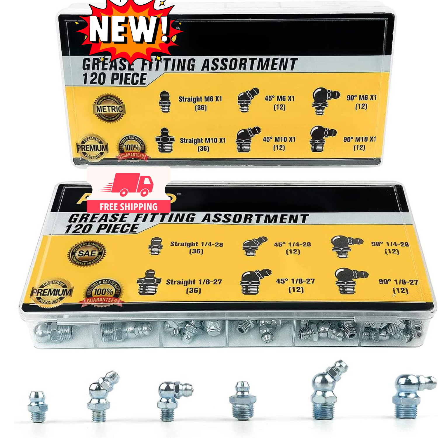 Engrasadores hidráulicos, surtido de 240 engrasadores SAE y métricos con 120 tap
