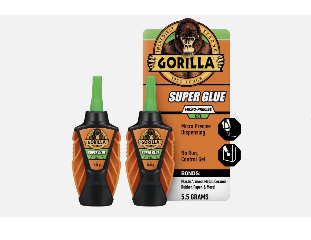 Gorilla Micro Precise Super Glue Gel- Pack of 2, Clear
