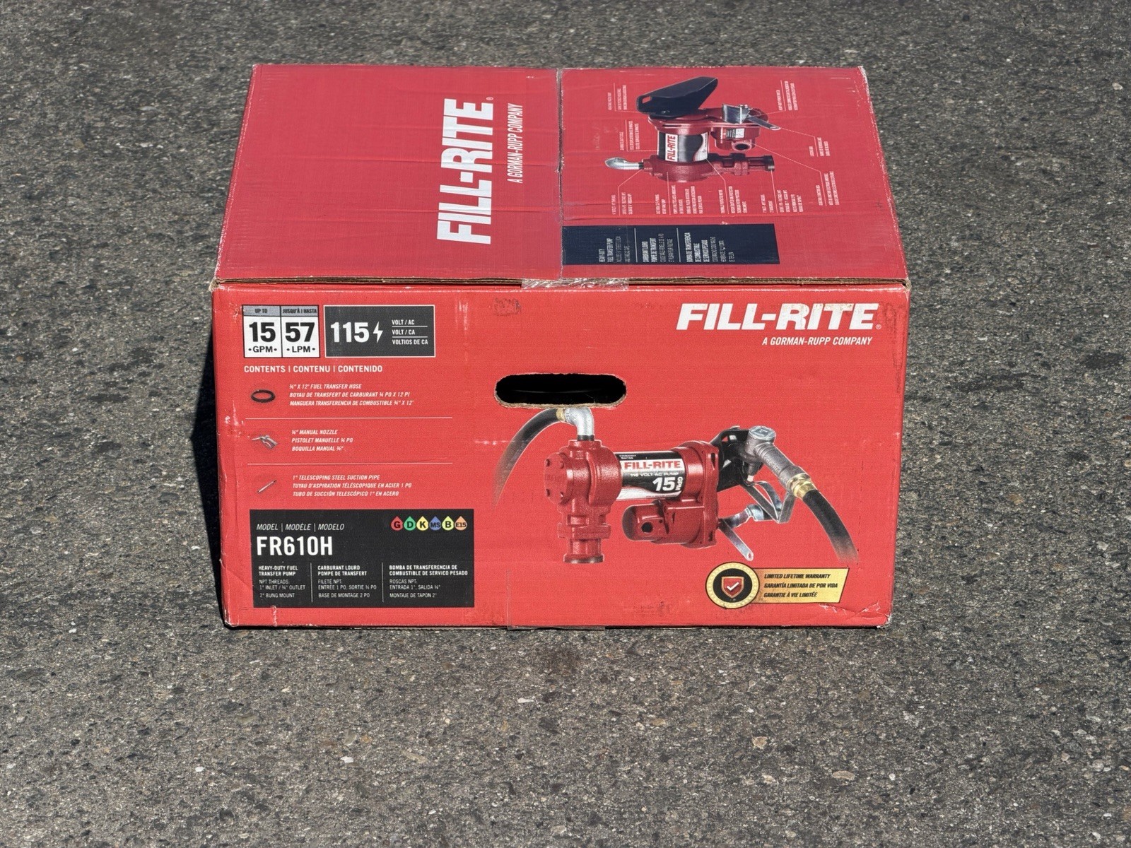 Fill-Rite FR610H 115V 15 GPM Fuel Transfer Pump w/Hose & Manual Nozzle (Red)