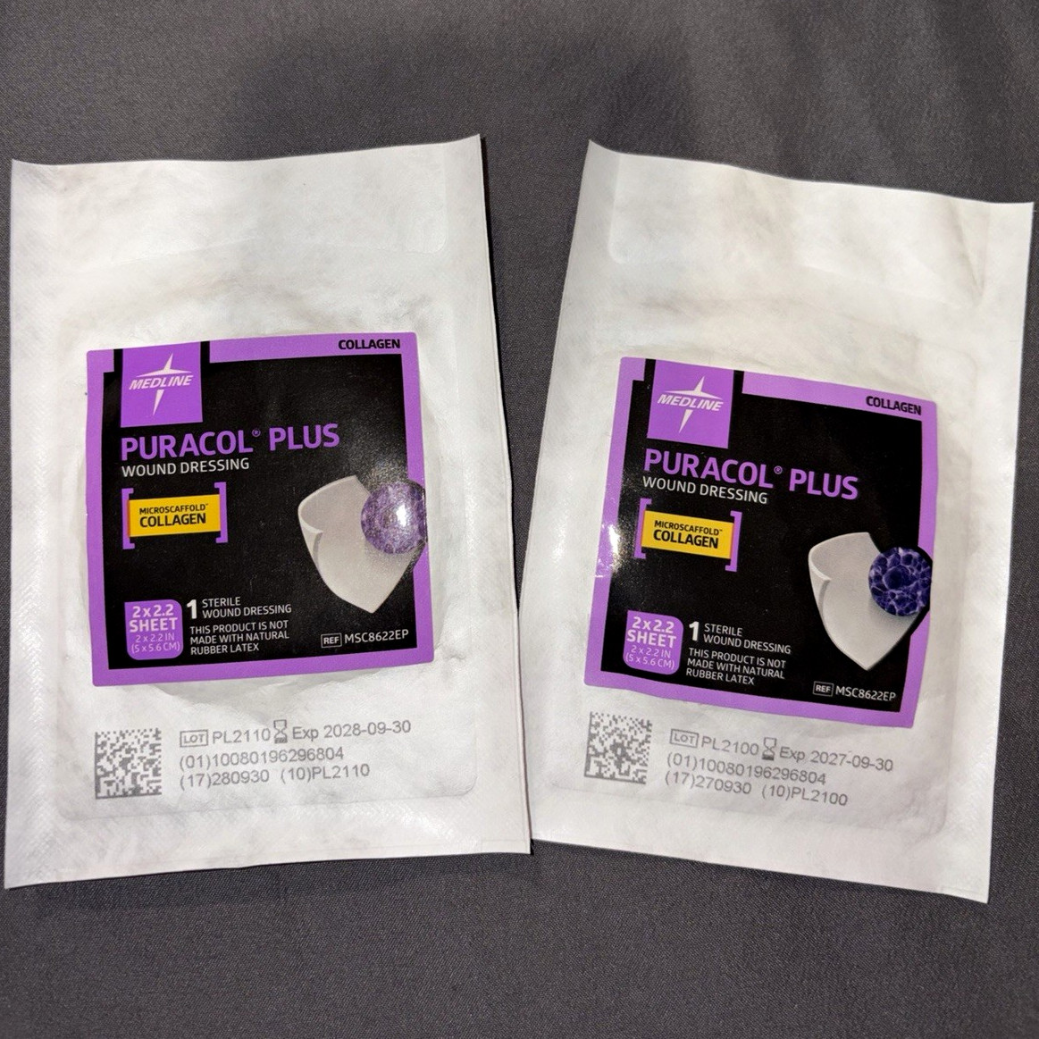 2pks Medline Puracol Plus Collagen Wound Dressing Sheet 2 x 2.2 MSC8622EP