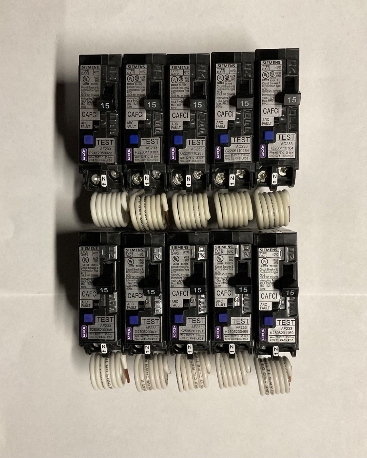 BOX OF 10 SIEMENS QA115AFC AFCI 15A BREAKER (with pigtail wire) NEW