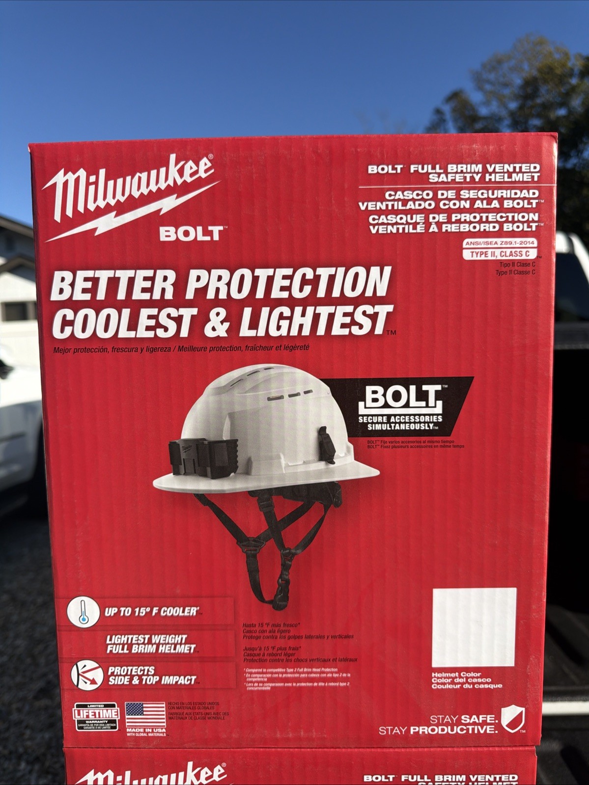 Milwaukee Bolt Full Brim Hard Hat Helmet Type 2 Class C White Adjustable