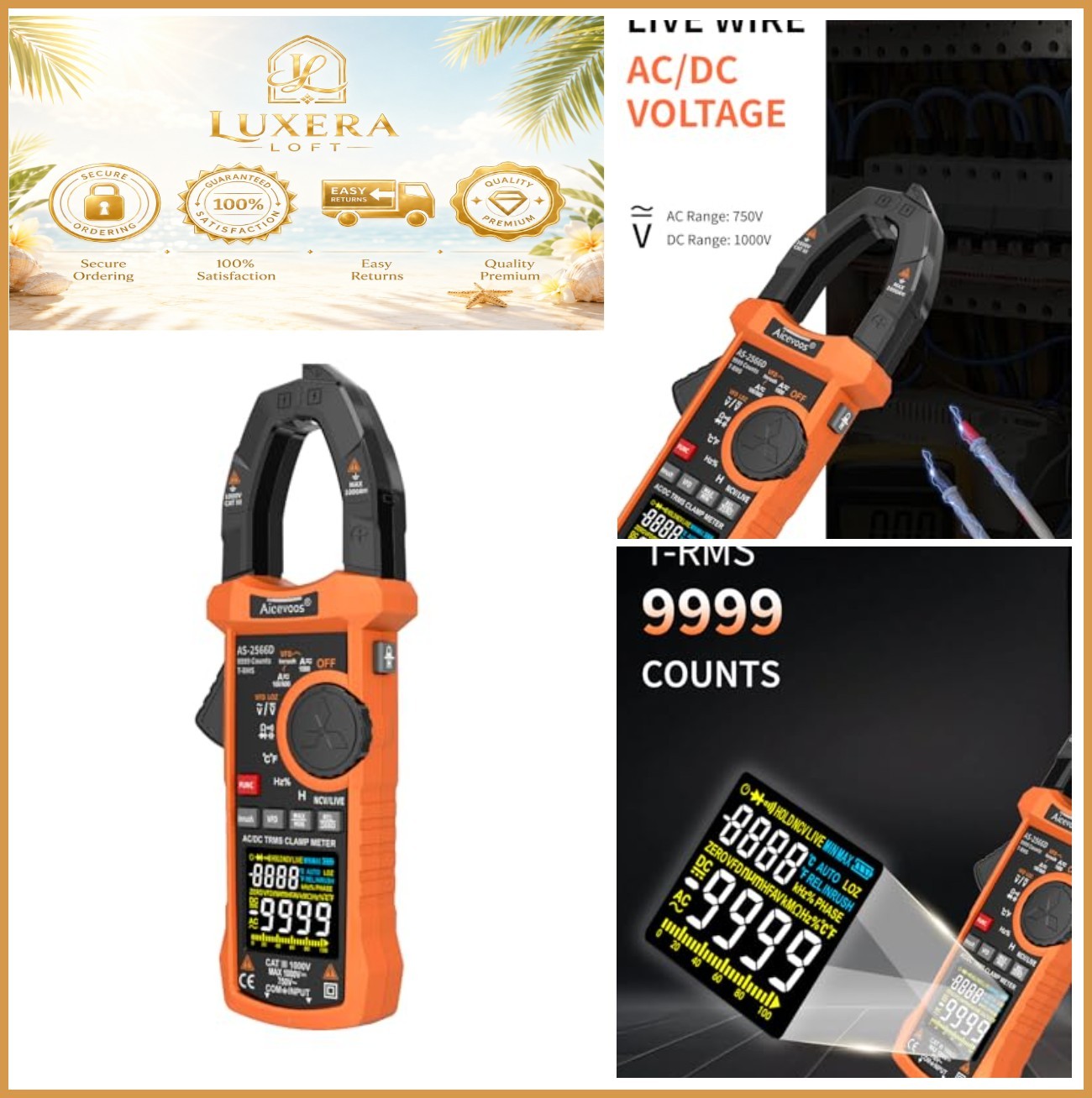 Digital Clamp Meter 1000A TRMS 6000 Counts AC/DC Voltage Tester VFD LoZ NCV