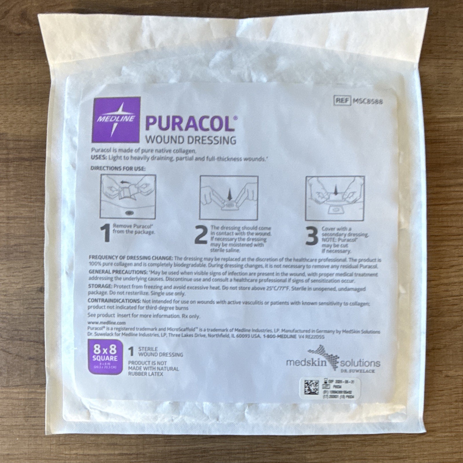 Medline Puracol Collagen Wound Dressing Sterile 8x8 MSC8588 Medical Lab
