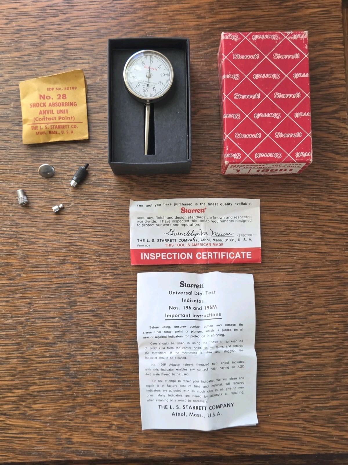 Starrett No. 196 Jeweled Dial Indicator .001