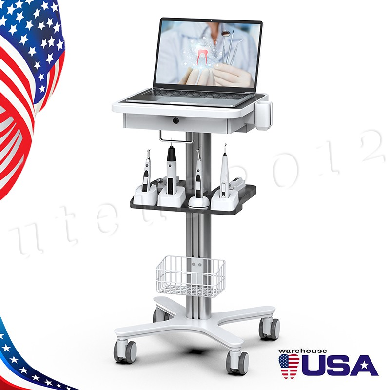 Medical Laptop Cart w/ Drawer & Oral Scanner Holder, Mobile Dental Scanner Cart