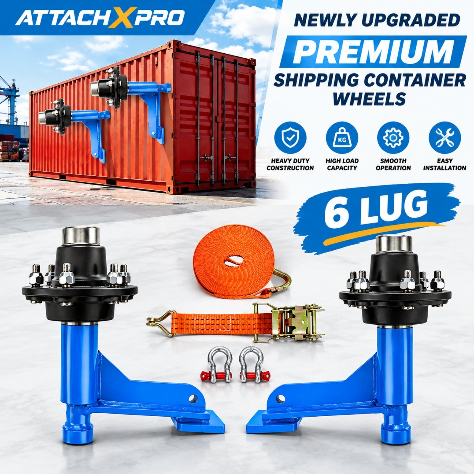 2Pack 8800lbs Shipping Container Wheels 6-Lug Kit Heavy Ship Container Axles USA