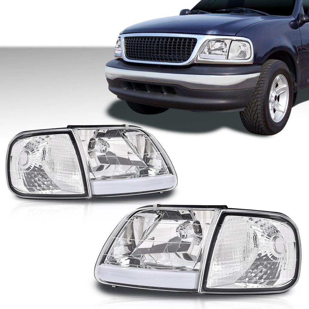 Headlight Assembly Parking Lights Ford F150 97-03 F250 97-99 Clear Lens Chrome