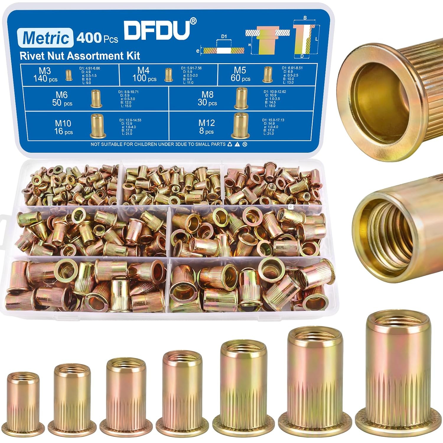400PCS Metric Rivet Nut Assortment Kit M3 M4 M5 M6 M8 M10 M12 Rivnut | Zinc
