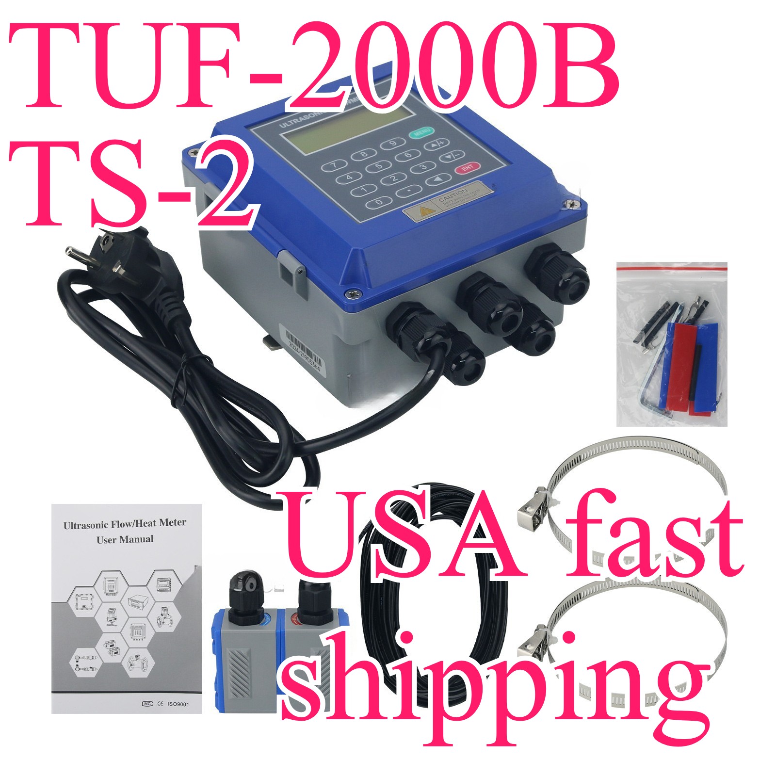 TUF-2000B Wall-mounted Ultrasonic Liquid Flow Meter w/Clamp-type TS-2 Transducer