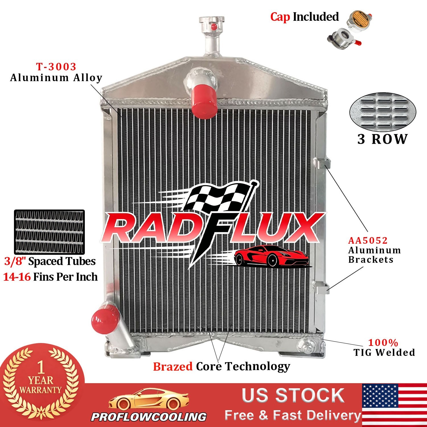 3Rows Aluminum Radiator Fits Ford 2N 8N 9N Tractors OEM# 8N8005 86551430 AR2018